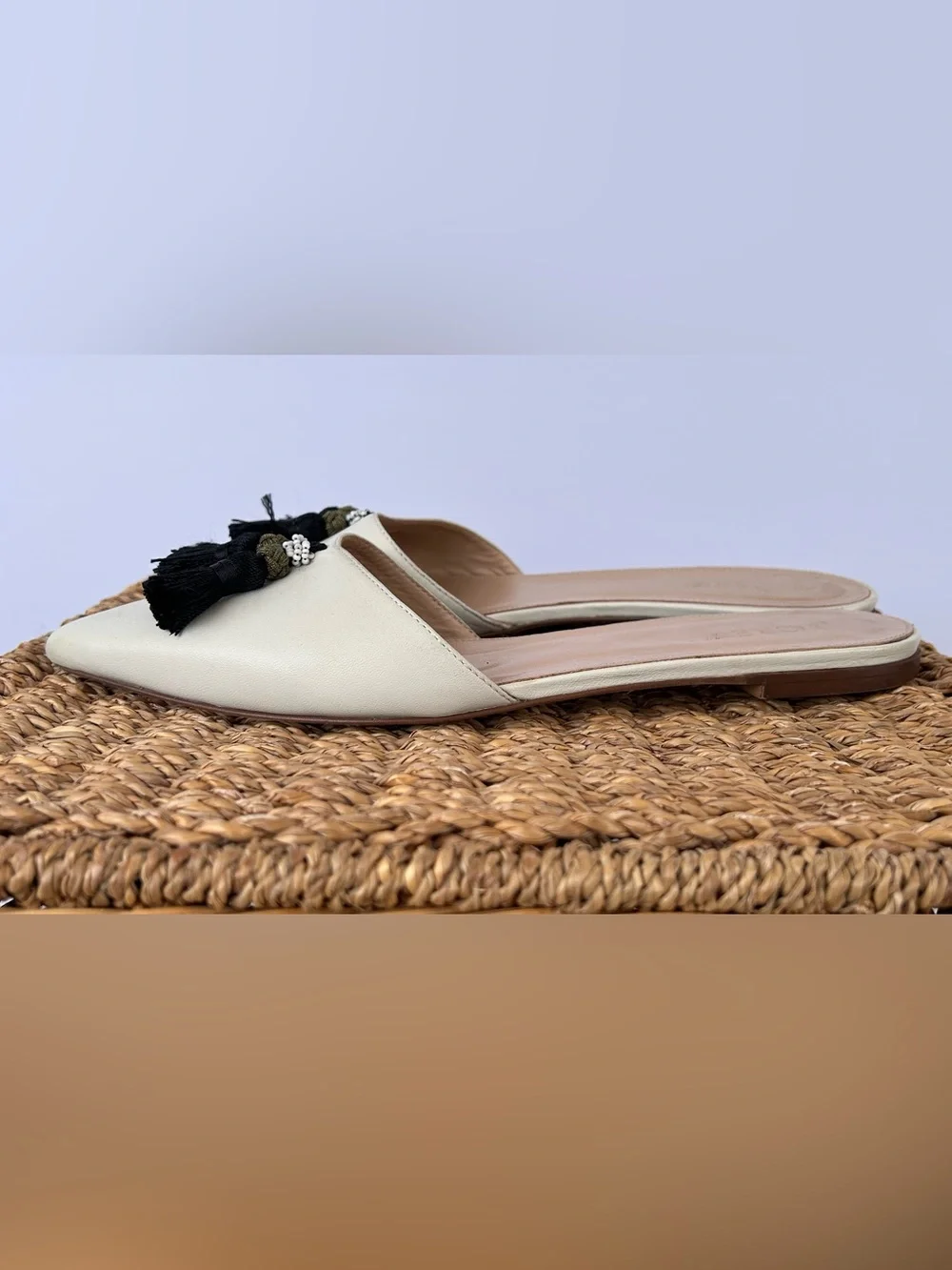 J. Crew Women’s Harper Leather Tassel Mules Point Toe Flat Heel Size 8.5